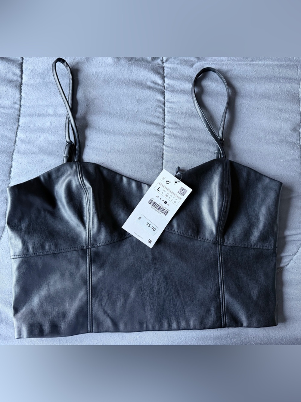 Zara Black Faux Leather Cropped Bustier Tank